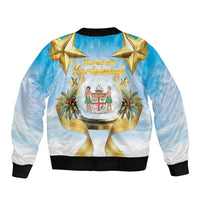 Fiji Christmas Sleeve Zip Bomber Jacket Snow Globe With Fijian Santa LT05
