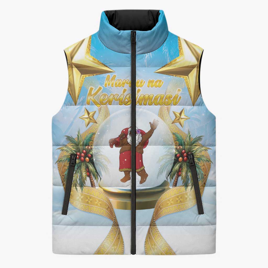 Fiji Christmas Sleeveless Puffer Jacket Snow Globe With Fijian Santa LT05