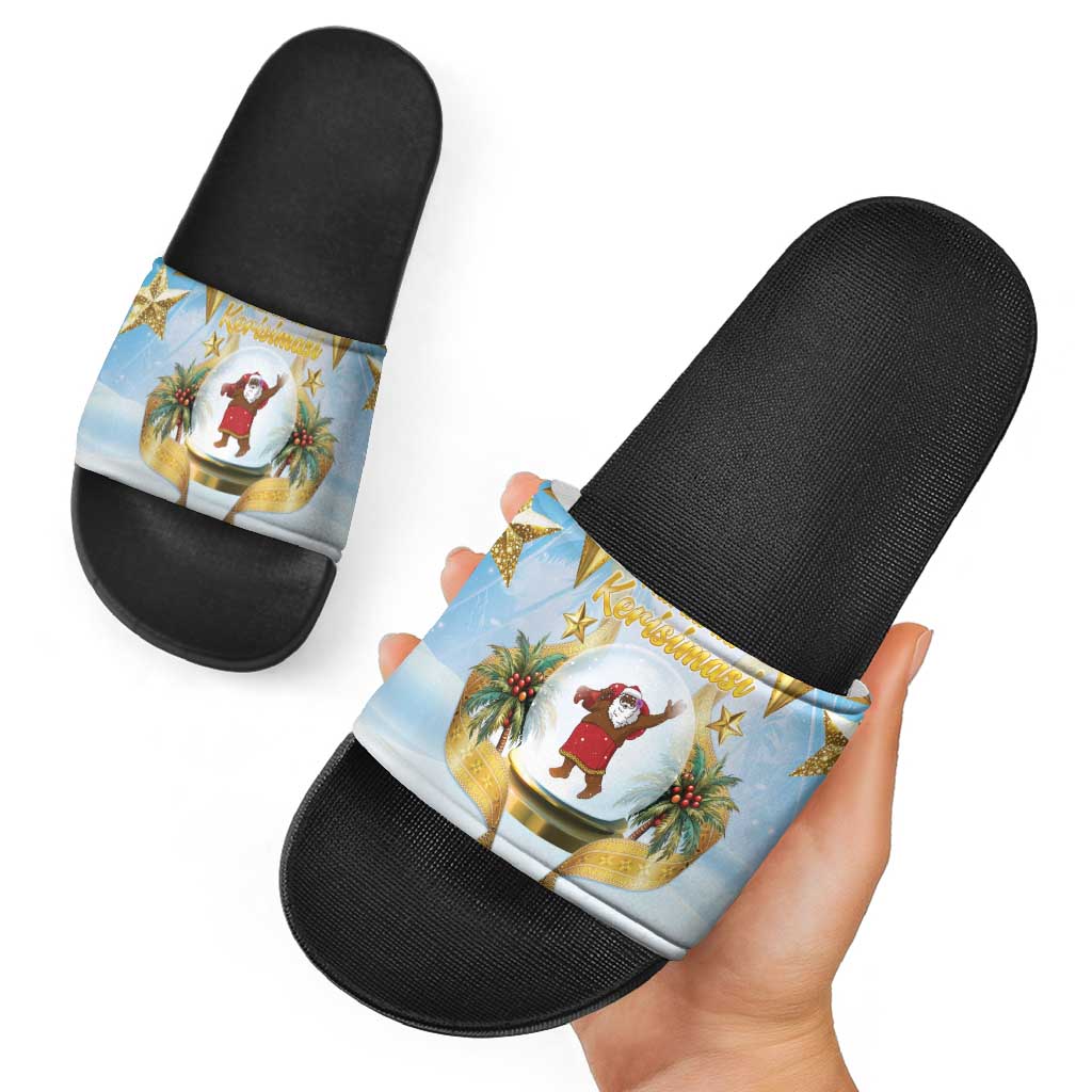Fiji Christmas Slide Sandals Snow Globe With Fijian Santa LT05 - Polynesian Pride