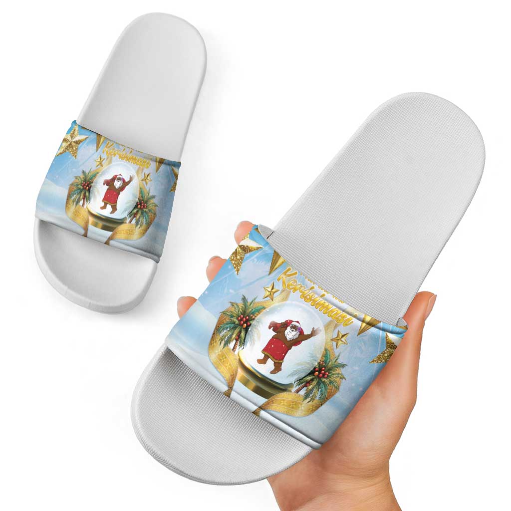 Fiji Christmas Slide Sandals Snow Globe With Fijian Santa LT05 - Polynesian Pride