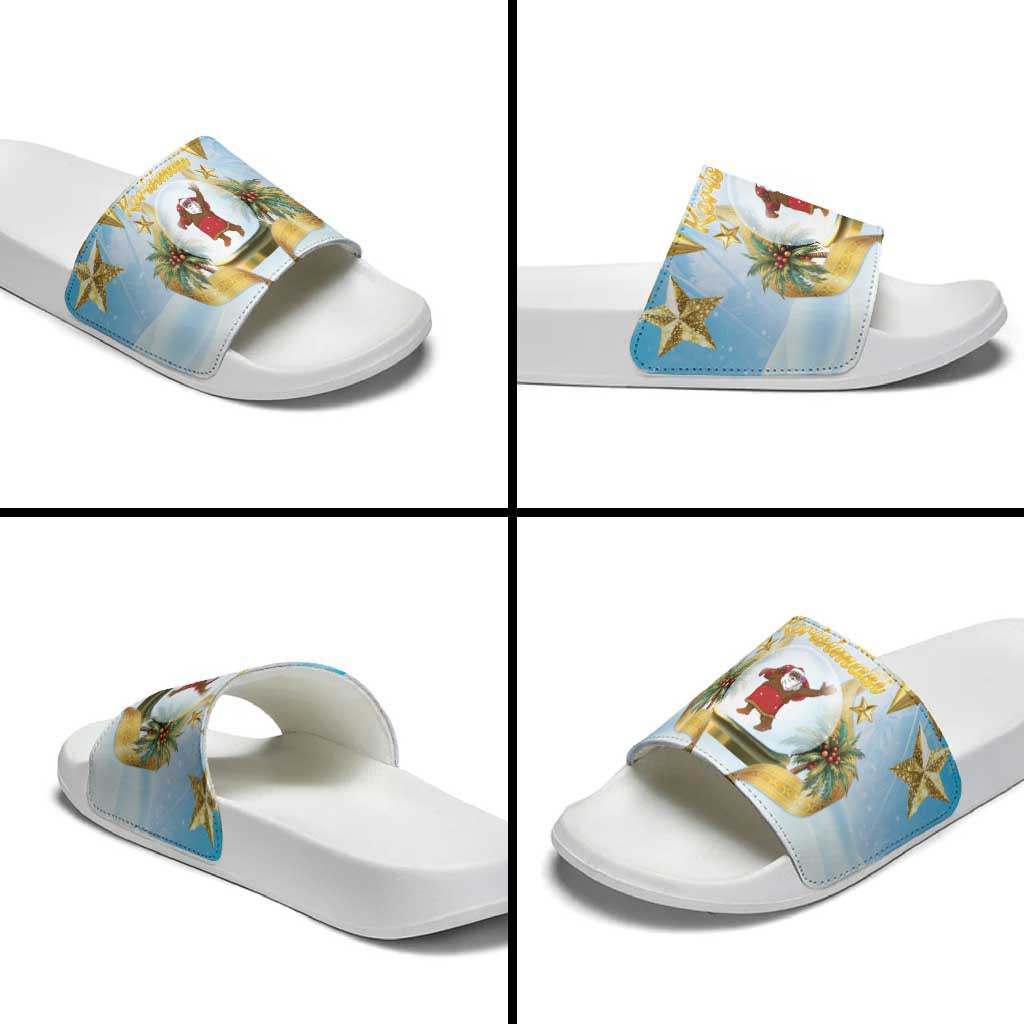 Fiji Christmas Slide Sandals Snow Globe With Fijian Santa LT05 - Polynesian Pride