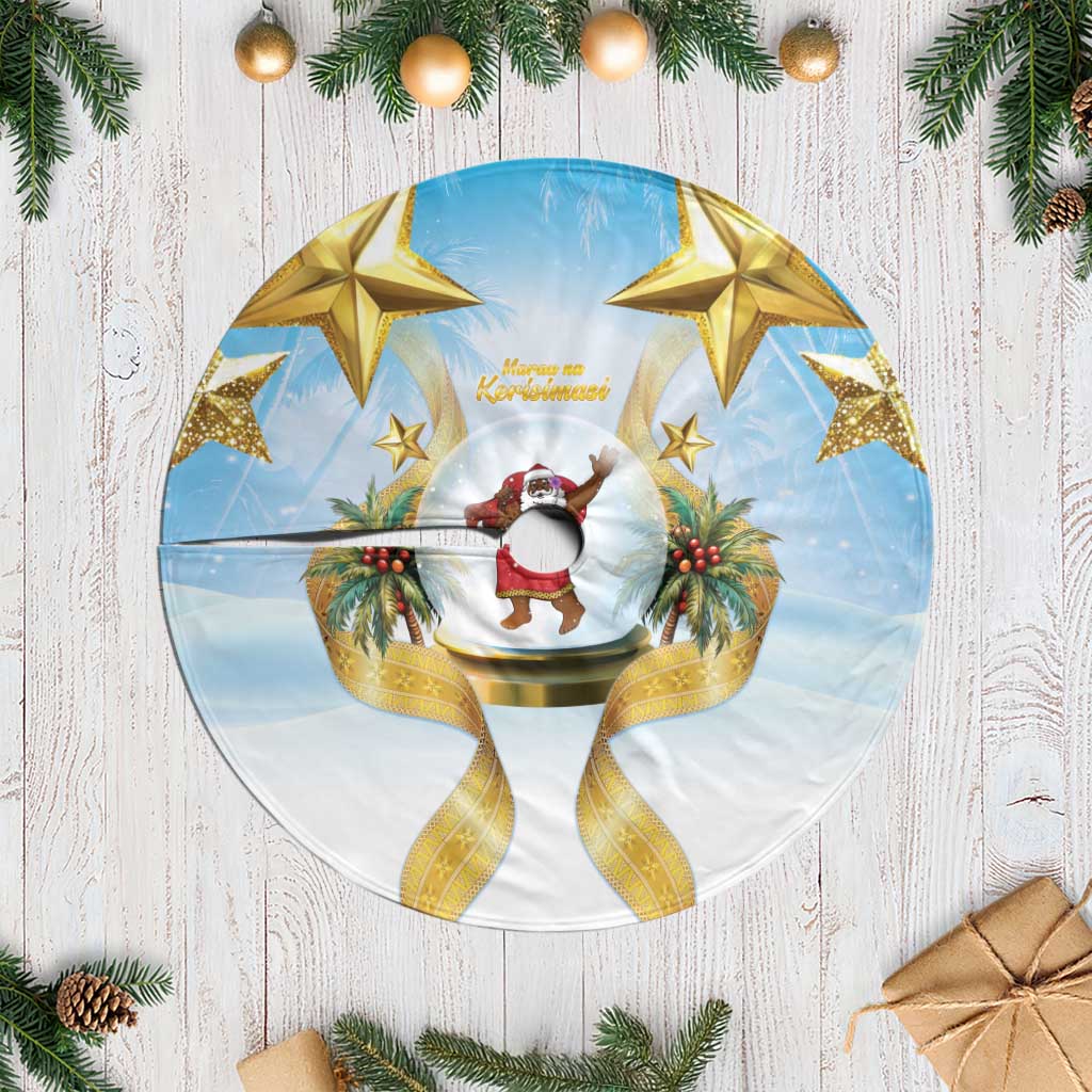 Fiji Christmas Tree Skirt Snow Globe With Fijian Santa - Polynesian Pride