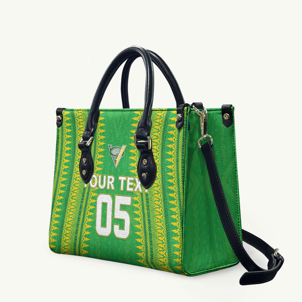 Cook Islands Rugby Custom Leather Bag Kuki Tribal Pattern Green Version LT05 Green - Polynesian Pride