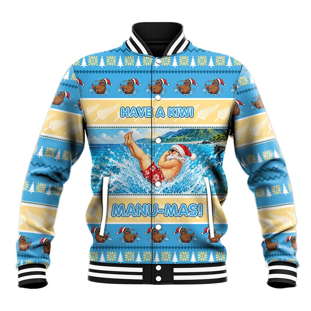 New Zealand Christmas Baseball Jacket Have A Kiwi Manu-Mas LT05 Unisex Blue - Polynesian Pride