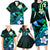 Personalised Hawaii Humuhumu Reef Triggerfish Family Matching Long Sleeve Bodycon Dress and Hawaiian Shirt Turquoise With Plumeria LT05 - Polynesian Pride