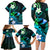 Personalised Hawaii Humuhumu Reef Triggerfish Family Matching Long Sleeve Bodycon Dress and Hawaiian Shirt Turquoise With Plumeria LT05 - Polynesian Pride