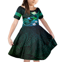 Personalised Hawaii Humuhumu Reef Triggerfish Family Matching Mermaid Dress and Hawaiian Shirt Turquoise With Plumeria LT05 Daughter's Dress Turquoise - Polynesian Pride