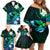 Personalised Hawaii Humuhumu Reef Triggerfish Family Matching Off Shoulder Short Dress and Hawaiian Shirt Turquoise With Plumeria LT05 - Polynesian Pride