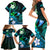 Personalised Hawaii Humuhumu Reef Triggerfish Family Matching Short Sleeve Bodycon Dress and Hawaiian Shirt Turquoise With Plumeria LT05 - Polynesian Pride