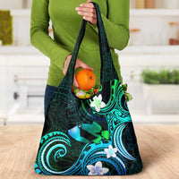 Hawaii Humuhumu Reef Triggerfish Grocery Bag Turquoise With Plumeria