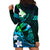 Personalised Hawaii Humuhumu Reef Triggerfish Hoodie Dress Turquoise With Plumeria LT05 - Polynesian Pride