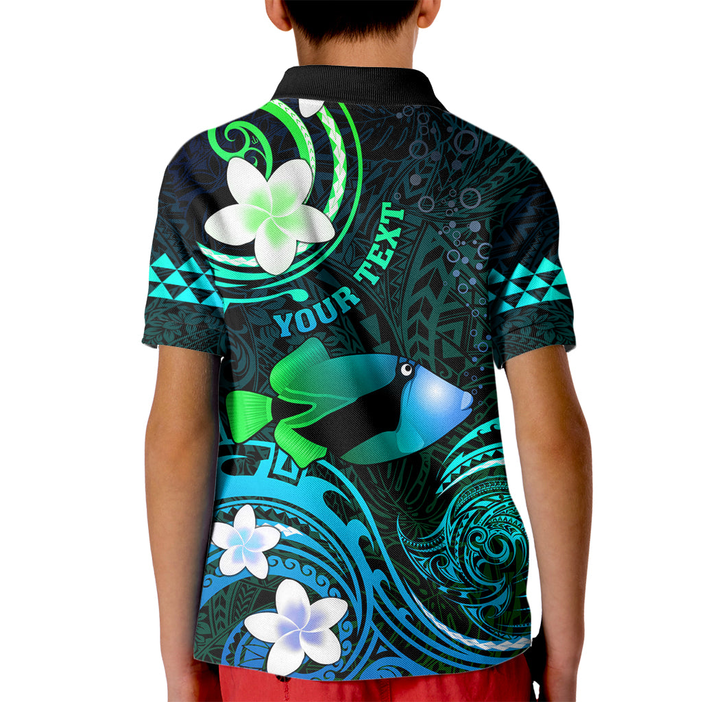 Personalised Hawaii Humuhumu Reef Triggerfish Kid Polo Shirt Turquoise With Plumeria LT05 - Polynesian Pride