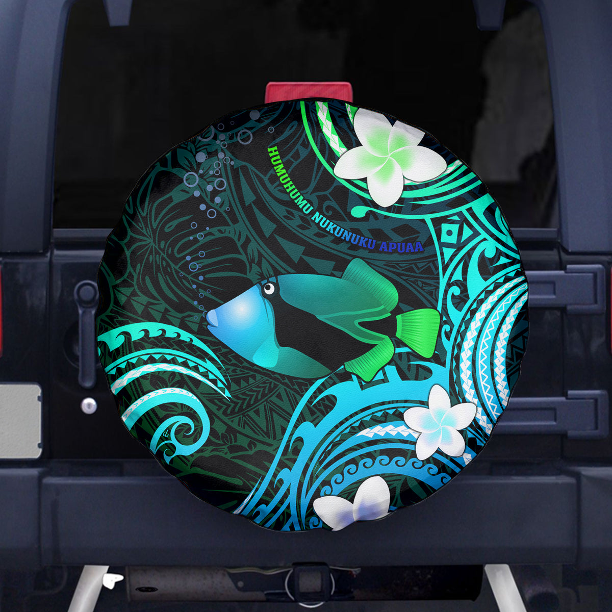 Hawaii Humuhumu Reef Triggerfish Spare Tire Cover Turquoise With Plumeria LT05 Turquoise - Polynesian Pride