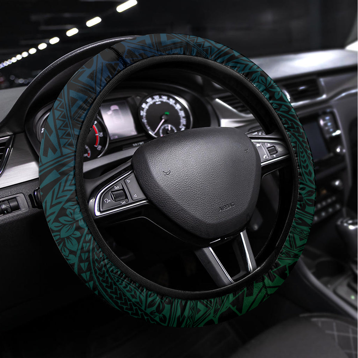 Hawaii Humuhumu Reef Triggerfish Steering Wheel Cover Turquoise With Plumeria LT05 Universal Fit Turquoise - Polynesian Pride