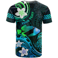 Personalised Hawaii Humuhumu Reef Triggerfish T Shirt Turquoise With Plumeria LT05 - Polynesian Pride
