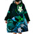 Personalised Hawaii Humuhumu Reef Triggerfish Wearable Blanket Hoodie Turquoise With Plumeria LT05 - Polynesian Pride