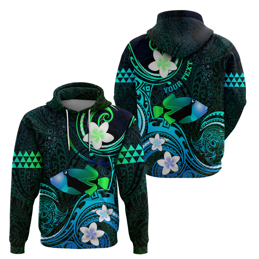 Personalised Hawaii Humuhumu Reef Triggerfish Zip Hoodie Turquoise With Plumeria LT05 - Polynesian Pride