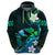 Personalised Hawaii Humuhumu Reef Triggerfish Zip Hoodie Turquoise With Plumeria LT05 - Polynesian Pride
