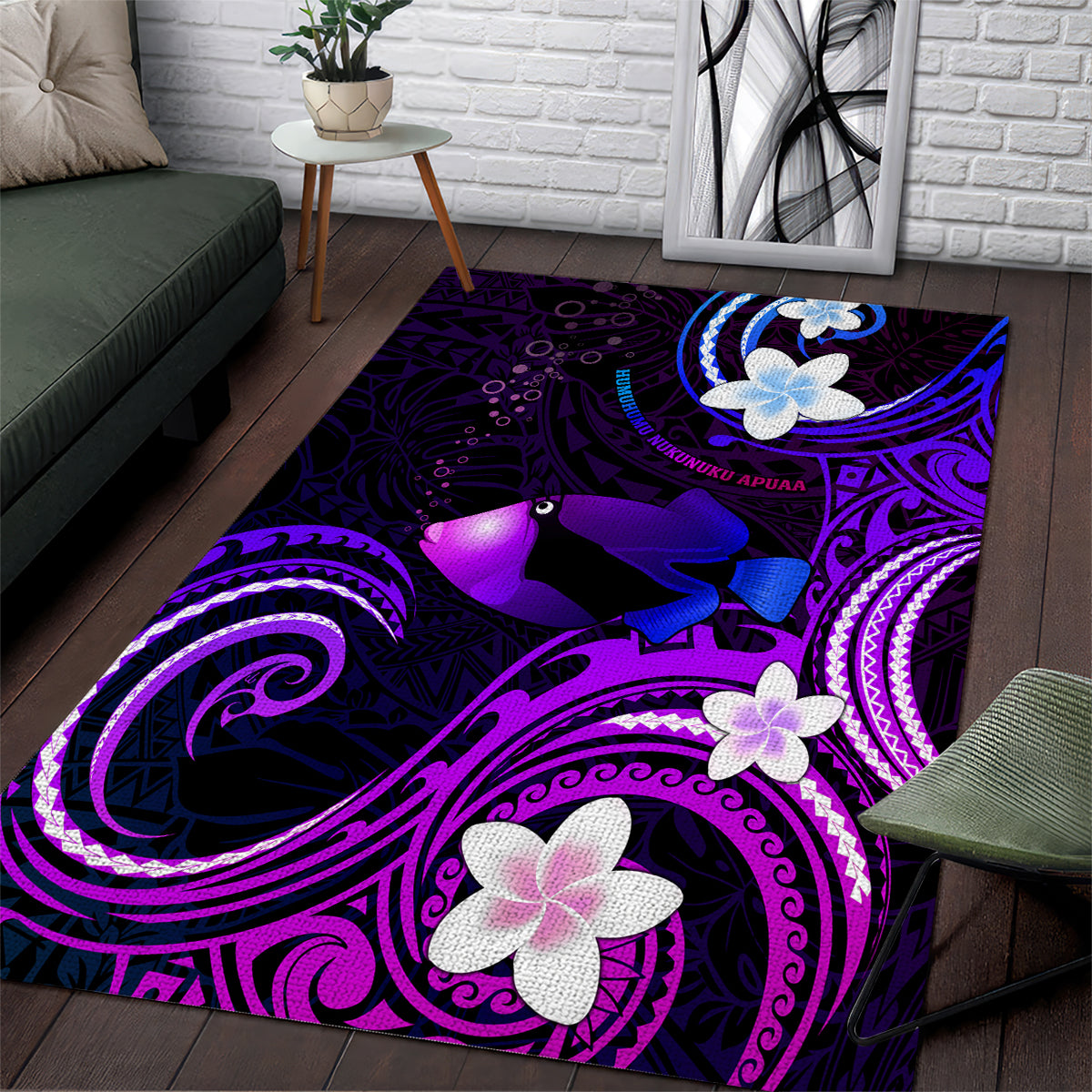 Hawaii Humuhumu Reef Triggerfish Area Rug Violet With Plumeria LT05 Violet - Polynesian Pride