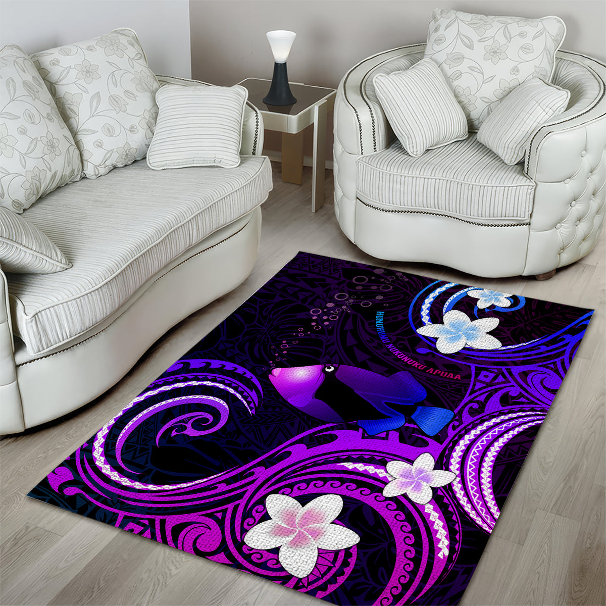 Hawaii Humuhumu Reef Triggerfish Area Rug Violet With Plumeria LT05 - Polynesian Pride