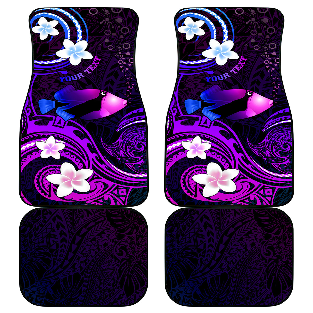 Personalised Hawaii Humuhumu Reef Triggerfish Car Mats Violet With Plumeria LT05 Violet - Polynesian Pride