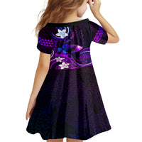Personalised Hawaii Humuhumu Reef Triggerfish Family Matching Off Shoulder Short Dress and Hawaiian Shirt Violet With Plumeria LT05 - Polynesian Pride