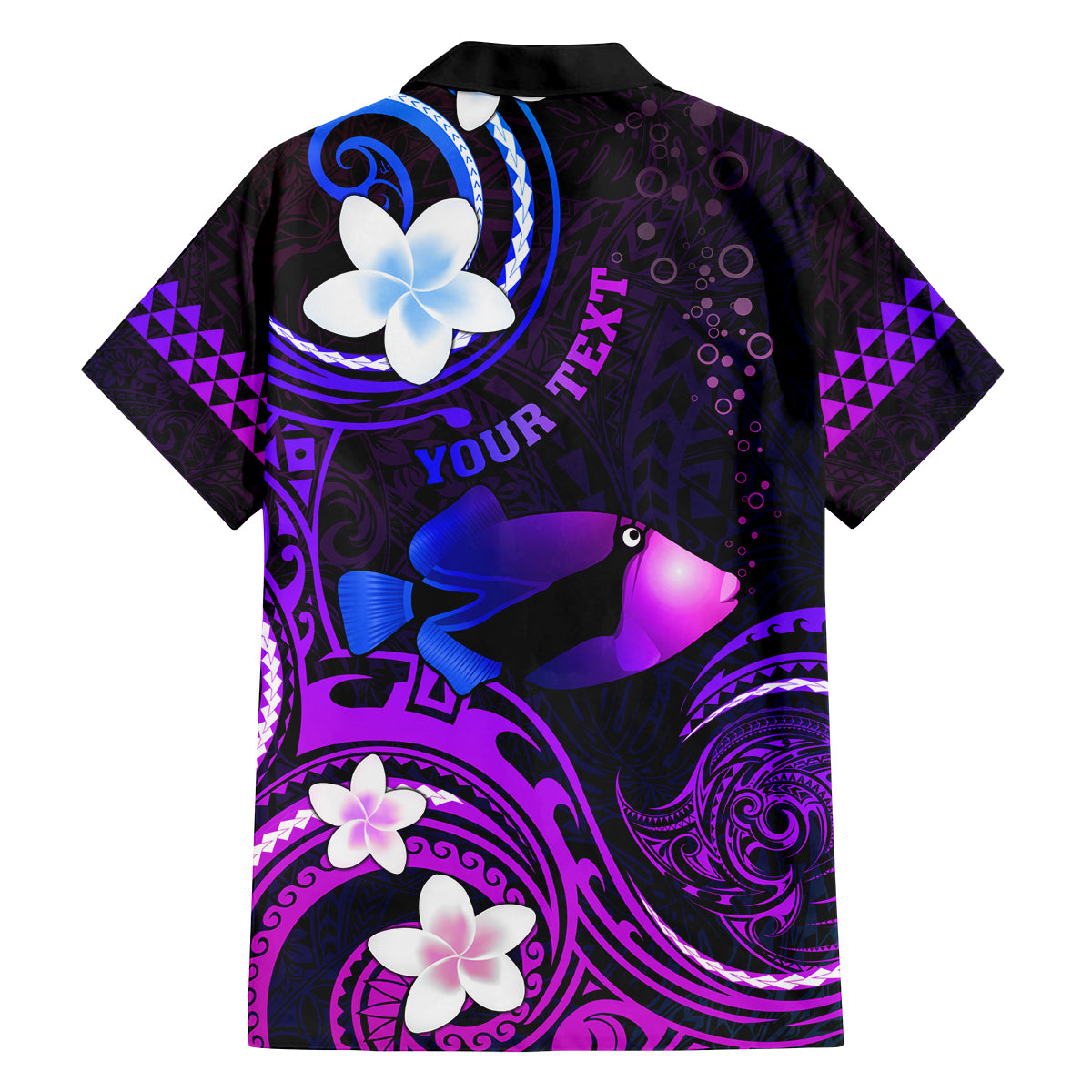 Personalised Hawaii Humuhumu Reef Triggerfish Family Matching Off Shoulder Short Dress and Hawaiian Shirt Violet With Plumeria LT05 - Polynesian Pride