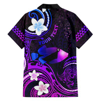 Personalised Hawaii Humuhumu Reef Triggerfish Family Matching Off Shoulder Short Dress and Hawaiian Shirt Violet With Plumeria LT05 - Polynesian Pride
