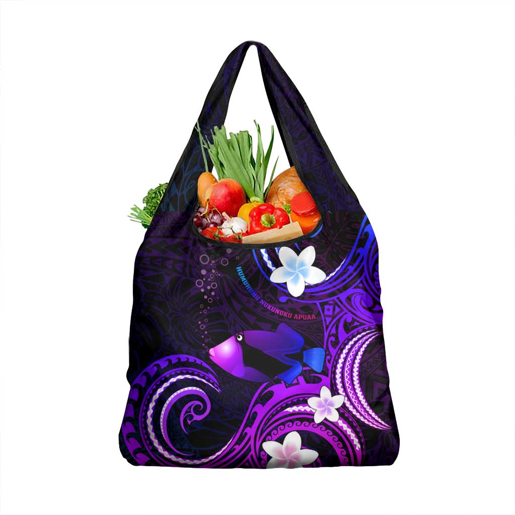 Hawaii Humuhumu Reef Triggerfish Grocery Bag Violet With Plumeria
