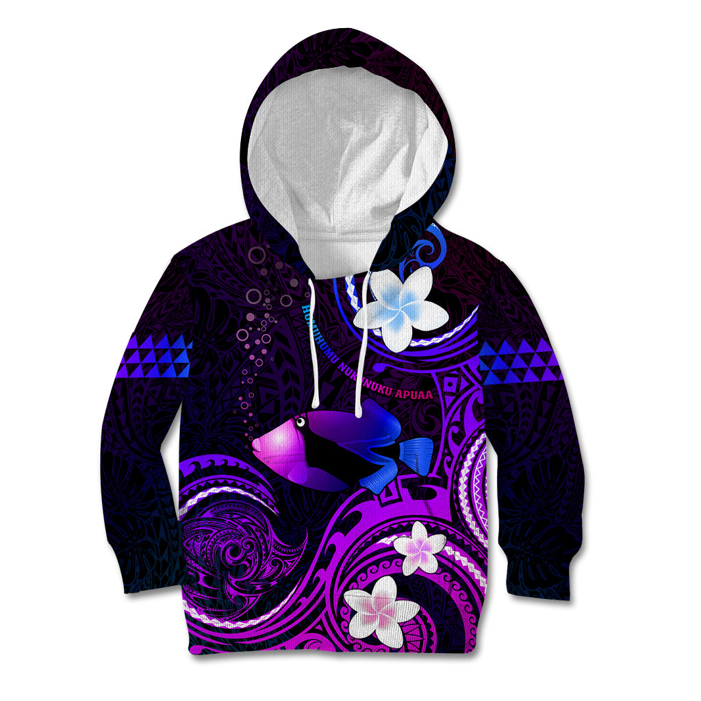 Personalised Hawaii Humuhumu Reef Triggerfish Kid Hoodie Violet With Plumeria LT05 Hoodie Violet - Polynesian Pride