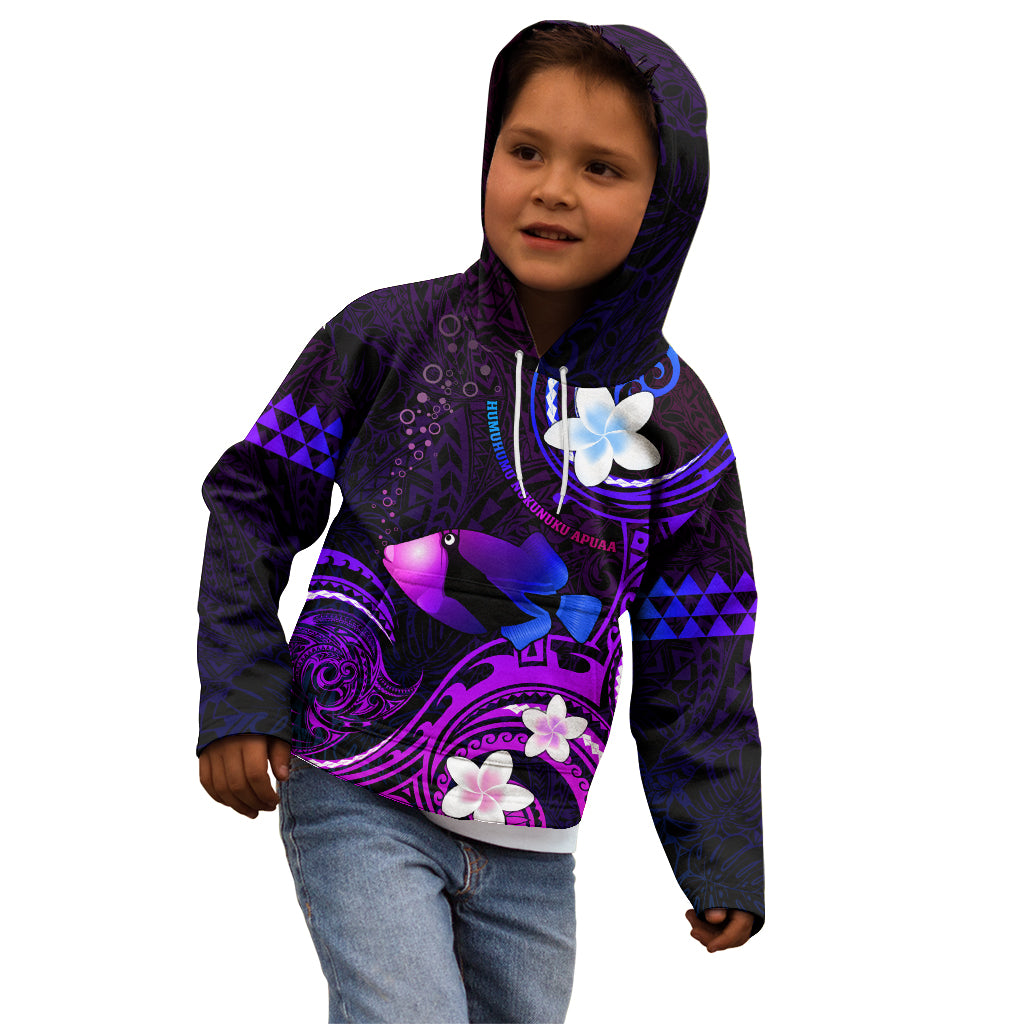 Personalised Hawaii Humuhumu Reef Triggerfish Kid Hoodie Violet With Plumeria LT05 - Polynesian Pride
