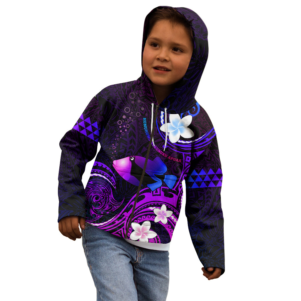 Personalised Hawaii Humuhumu Reef Triggerfish Kid Hoodie Violet With Plumeria LT05 - Polynesian Pride