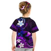 Personalised Hawaii Humuhumu Reef Triggerfish Kid T Shirt Violet With Plumeria LT05 - Polynesian Pride