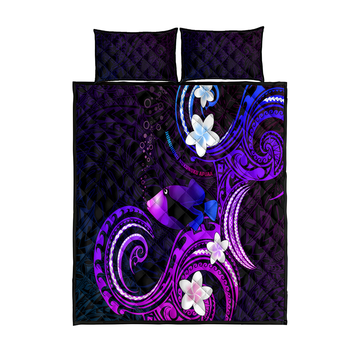 Hawaii Humuhumu Reef Triggerfish Quilt Bed Set Violet With Plumeria LT05 Violet - Polynesian Pride