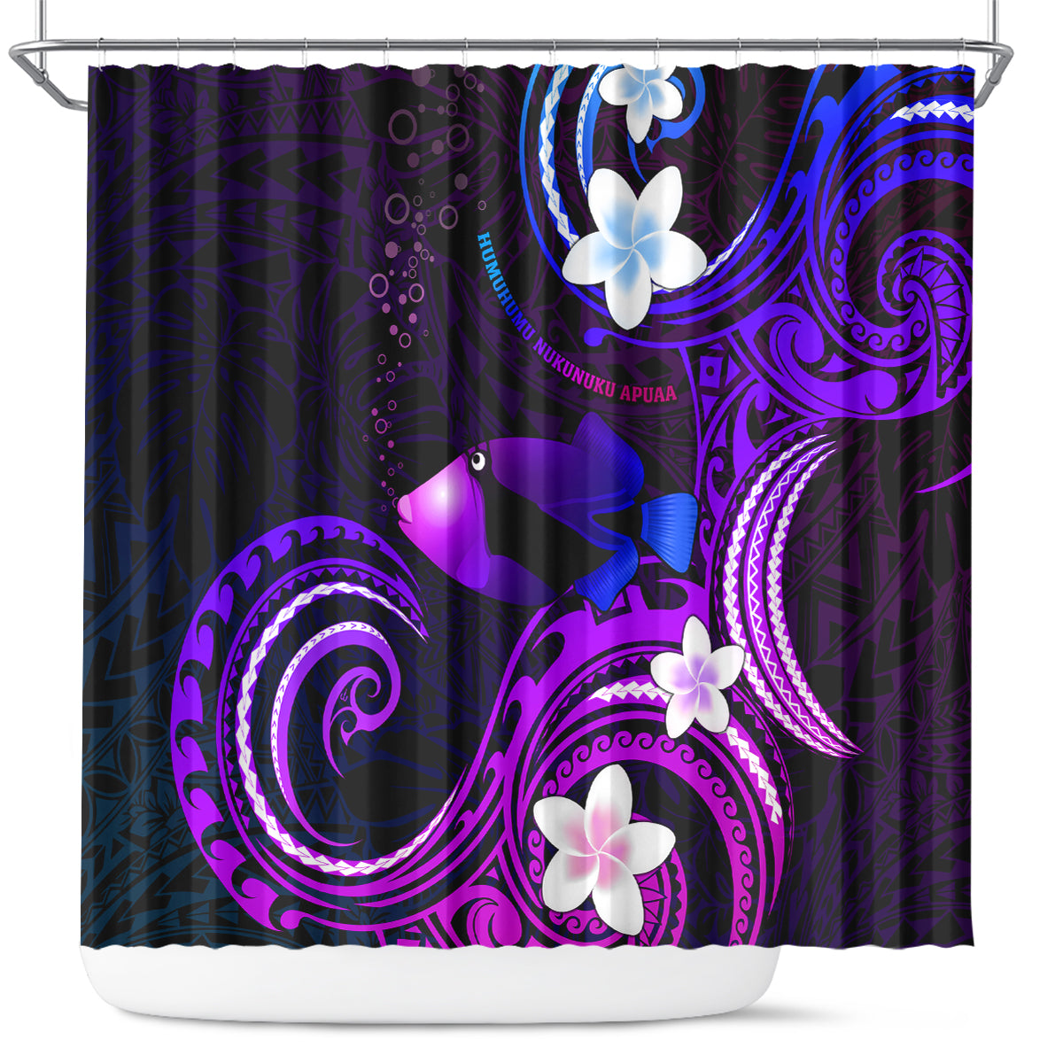 Hawaii Humuhumu Reef Triggerfish Shower Curtain Violet With Plumeria LT05 Violet - Polynesian Pride