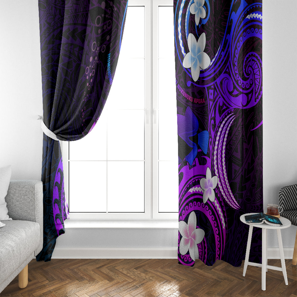 Hawaii Humuhumu Reef Triggerfish Window Curtain Violet With Plumeria LT05 - Polynesian Pride