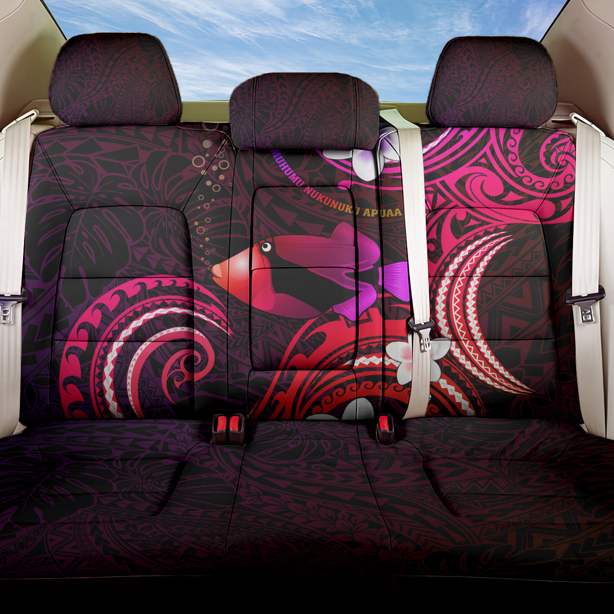 Hawaii Humuhumu Reef Triggerfish Back Car Seat Cover Maroon With Plumeria LT05