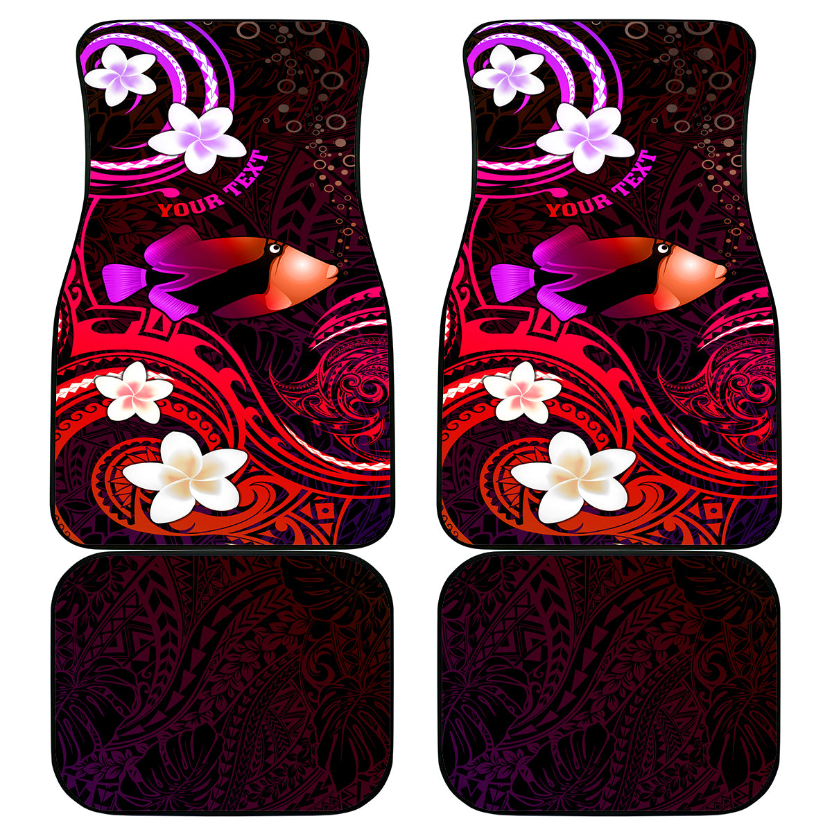 Personalised Hawaii Humuhumu Reef Triggerfish Car Mats Maroon With Plumeria LT05 Maroon - Polynesian Pride