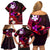 Personalised Hawaii Humuhumu Reef Triggerfish Family Matching Off Shoulder Short Dress and Hawaiian Shirt Maroon With Plumeria LT05 - Polynesian Pride