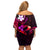 Personalised Hawaii Humuhumu Reef Triggerfish Family Matching Off Shoulder Short Dress and Hawaiian Shirt Maroon With Plumeria LT05 - Polynesian Pride