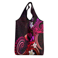 Hawaii Humuhumu Reef Triggerfish Grocery Bag Maroon With Plumeria