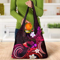 Hawaii Humuhumu Reef Triggerfish Grocery Bag Maroon With Plumeria