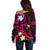 Personalised Hawaii Humuhumu Reef Triggerfish Off Shoulder Sweater Maroon With Plumeria LT05 - Polynesian Pride