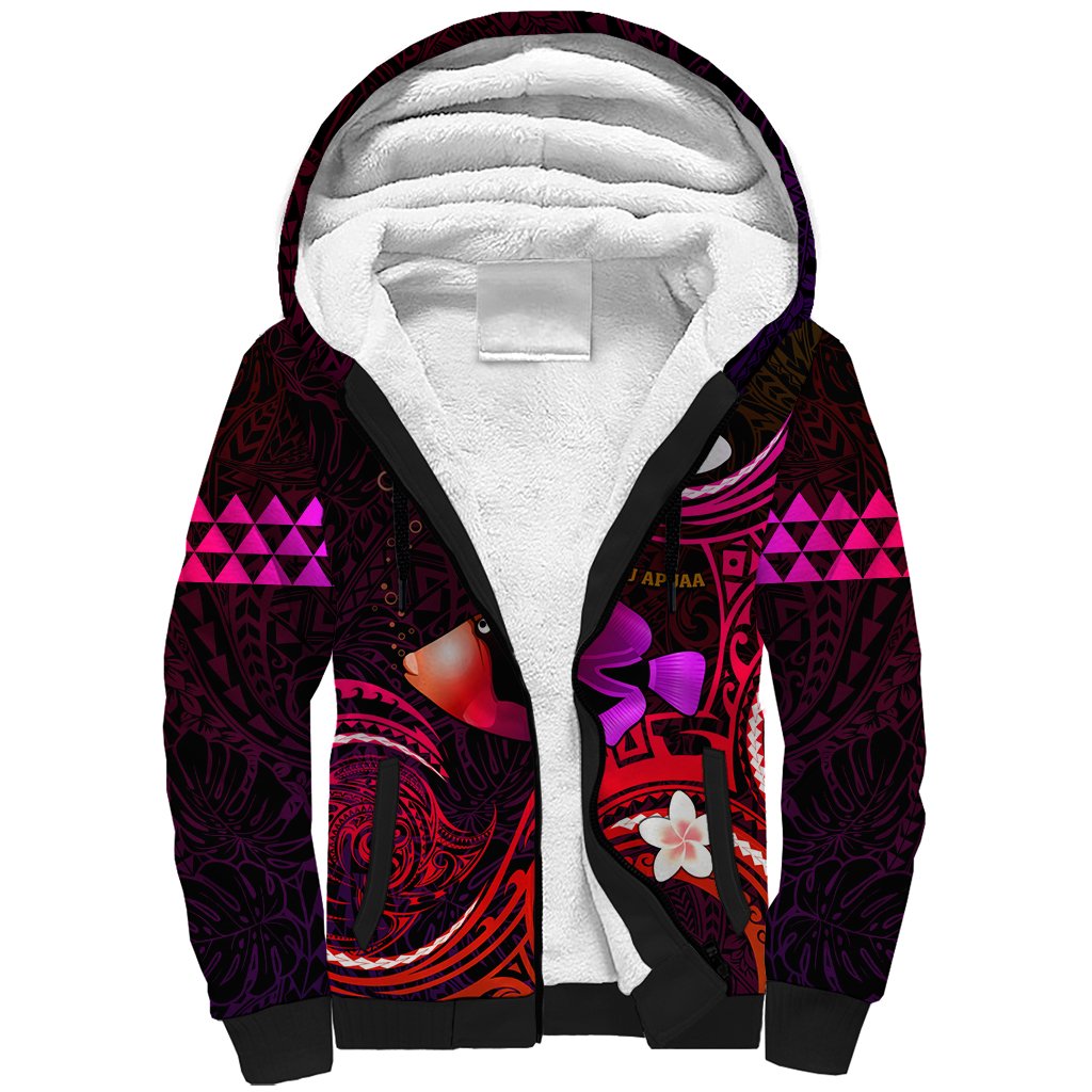 Personalised Hawaii Humuhumu Reef Triggerfish Sherpa Hoodie Maroon With Plumeria LT05 Unisex Maroon - Polynesian Pride