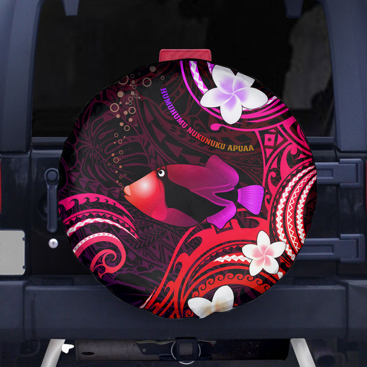 Hawaii Humuhumu Reef Triggerfish Spare Tire Cover Maroon With Plumeria LT05 Maroon - Polynesian Pride