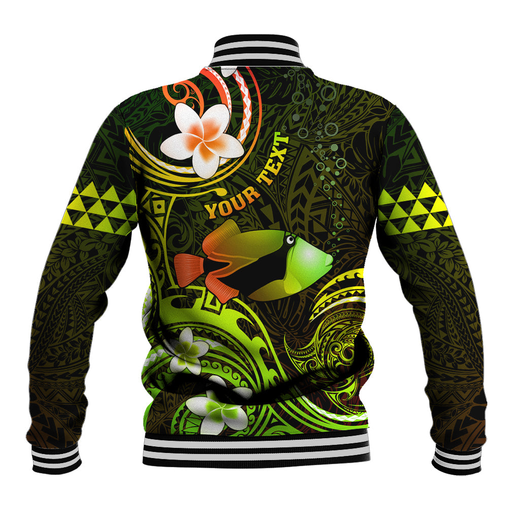 Personalised Hawaii Humuhumu Reef Triggerfish Baseball Jacket Reggae With Plumeria LT05 - Polynesian Pride