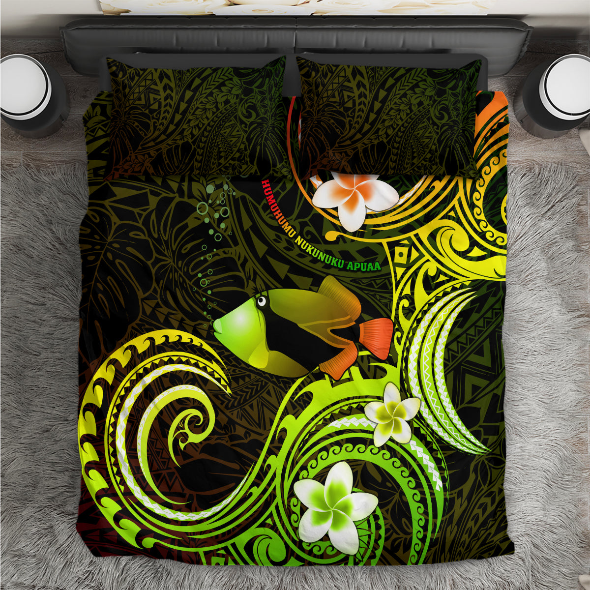 Hawaii Humuhumu Reef Triggerfish Bedding Set Reggae With Plumeria LT05 Reggae - Polynesian Pride