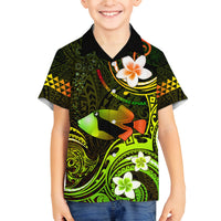 Personalised Hawaii Humuhumu Reef Triggerfish Family Matching Long Sleeve Bodycon Dress and Hawaiian Shirt Reggae With Plumeria LT05 Son's Shirt Reggae - Polynesian Pride