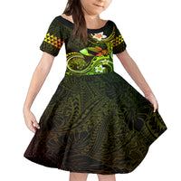 Personalised Hawaii Humuhumu Reef Triggerfish Family Matching Off Shoulder Long Sleeve Dress and Hawaiian Shirt Reggae With Plumeria LT05 Daughter's Dress Reggae - Polynesian Pride