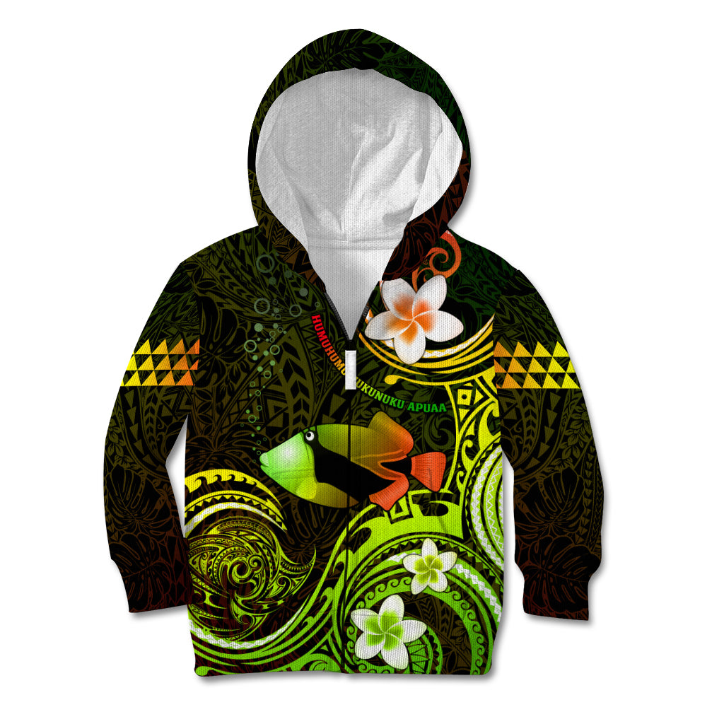 Personalised Hawaii Humuhumu Reef Triggerfish Kid Hoodie Reggae With Plumeria LT05 Zip Hoodie Reggae - Polynesian Pride